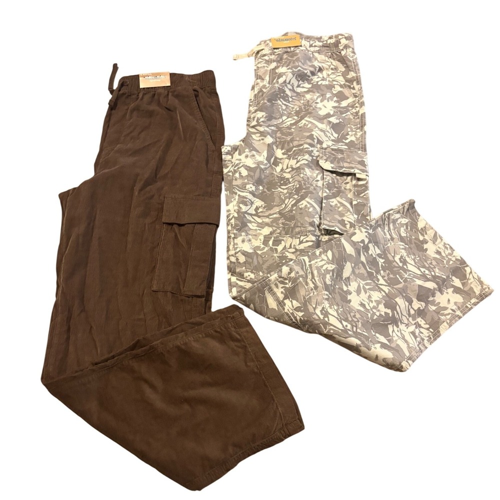 Thereabouts Boys Cargo Pants Lot 2 L 14/16 Husky Brown Corduroy Camo Relaxed